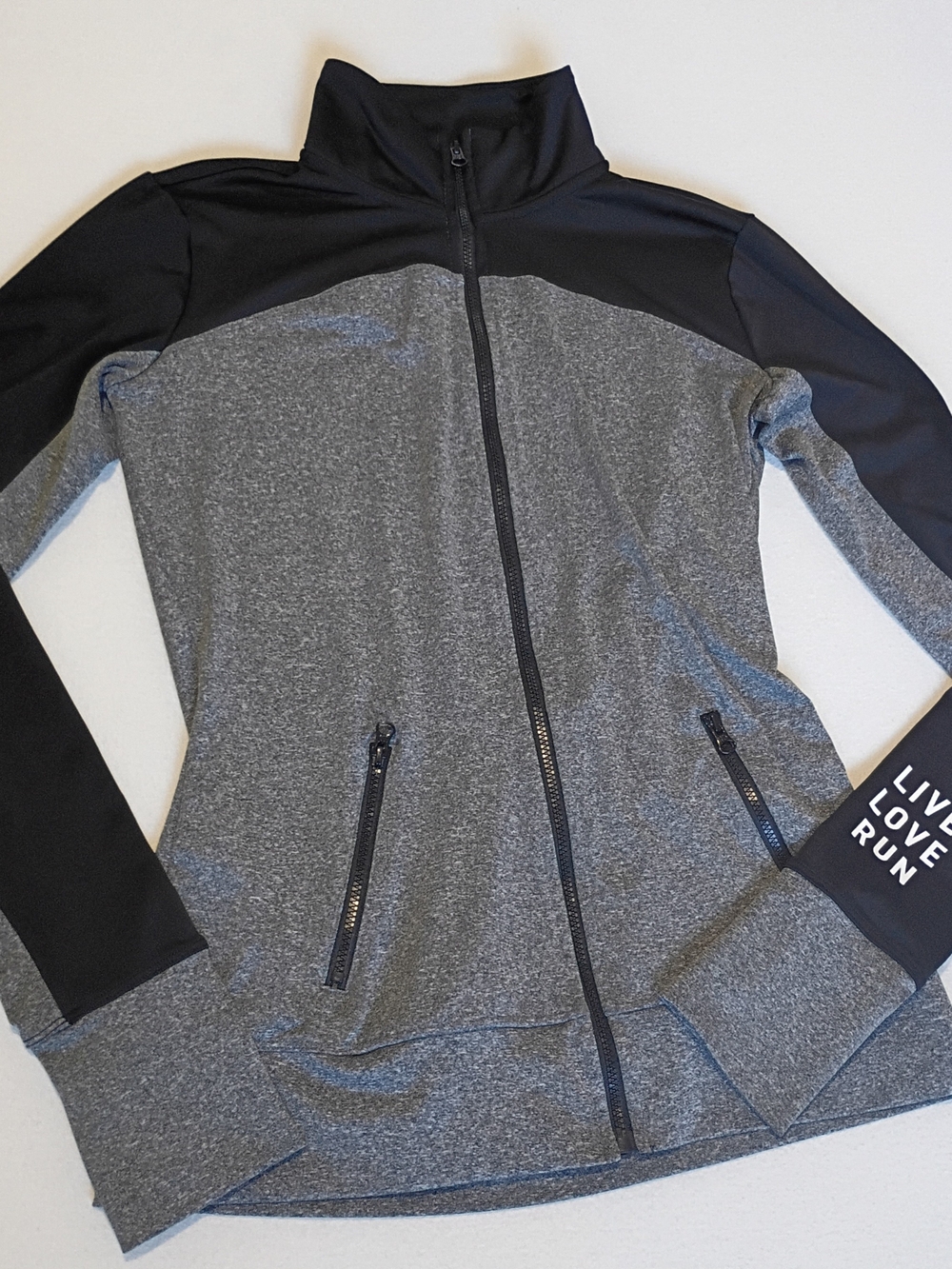 Aeropostale Live Love Run Full Zip Gray Black Running Jacket Size XS Stretchy